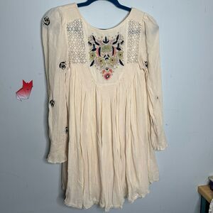 Free People Desert Bloom Embroidered Cream Babydoll Mini Dress - Size XS